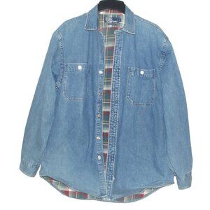 Vintage Polo Ralph Lauren Shacket Mens Large Jean Denim Shirt Jacket Plaid Lined